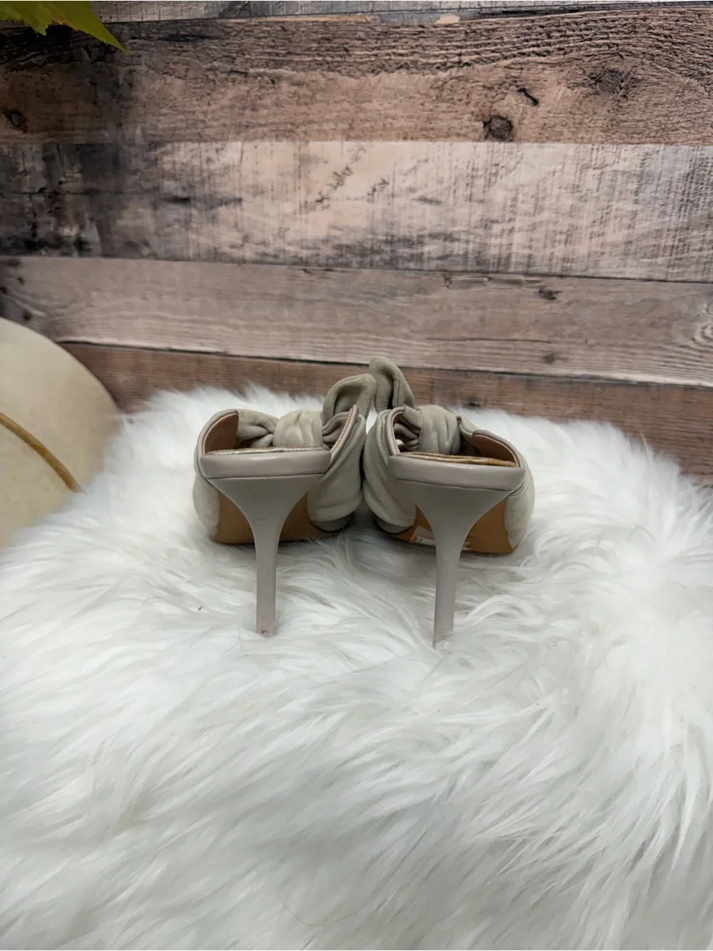 Knot-Front Pointed Toe Mule in Light Taupe